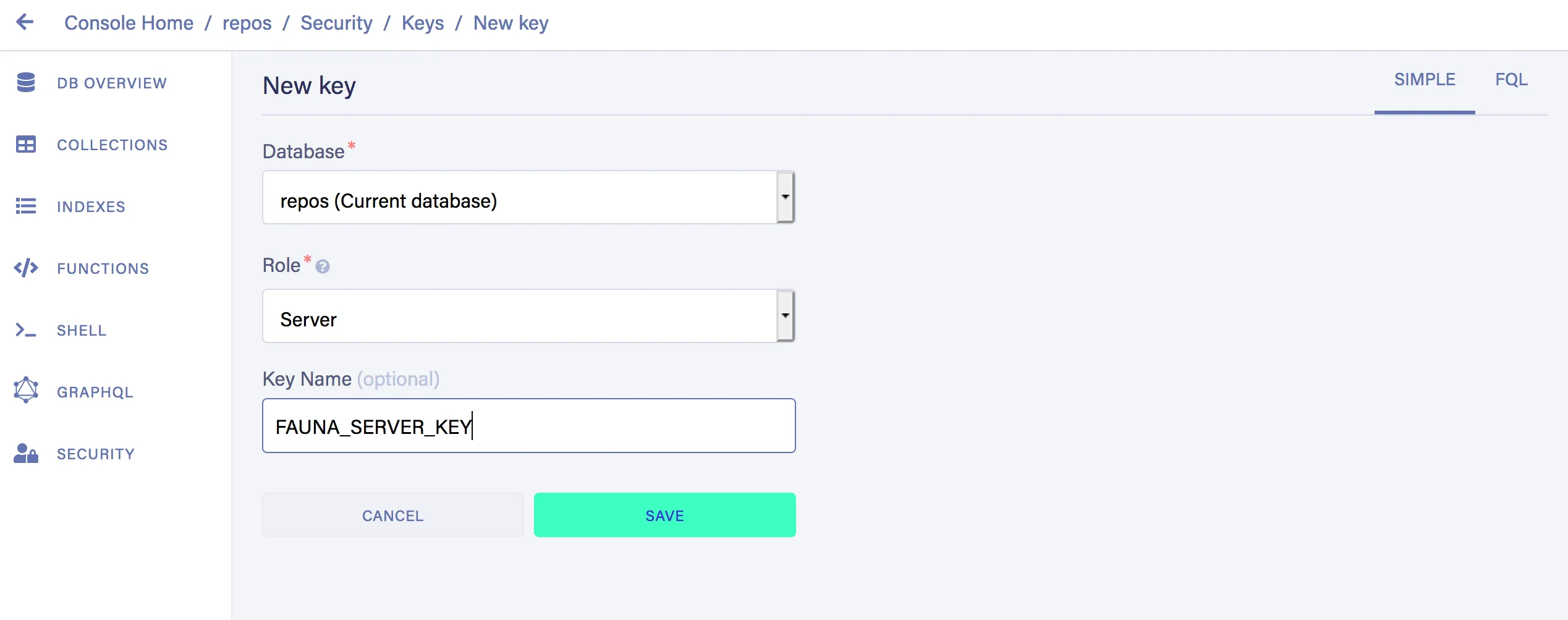 Create a Fauna Server Key