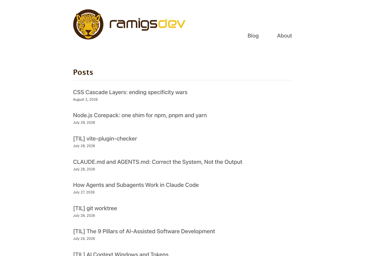 Old ramigs.dev blog index page