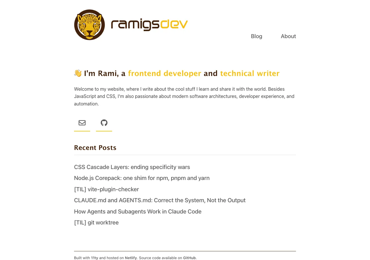 Old ramigs.dev homepage, built with Eleventy
