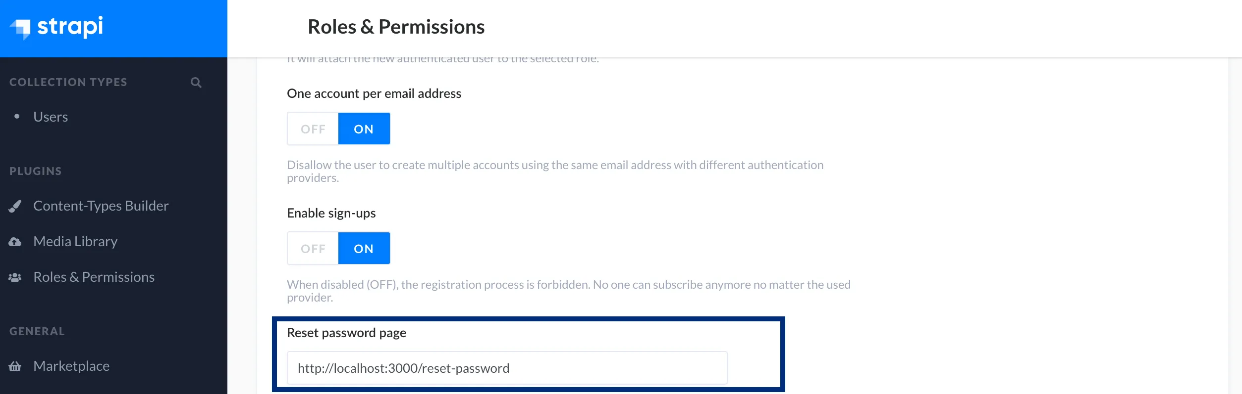 Strapi Reset Password Page Config